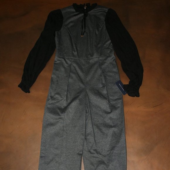 TOMMY HILFIGER Twofer Jumpsuit Sz 4 Herringbone Gray/Black NEW Straight Fit NWT - Picture 3 of 6